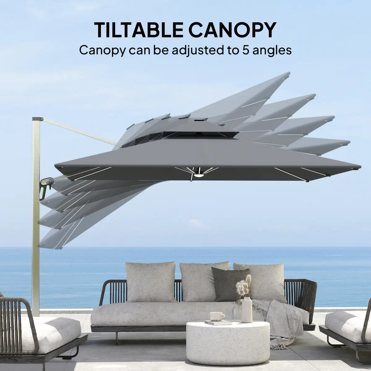 Outsunny Outsunny Garden Cantilever Parasol, Patio Umbrella w/ Solar LED Lights, Grey - Parasol