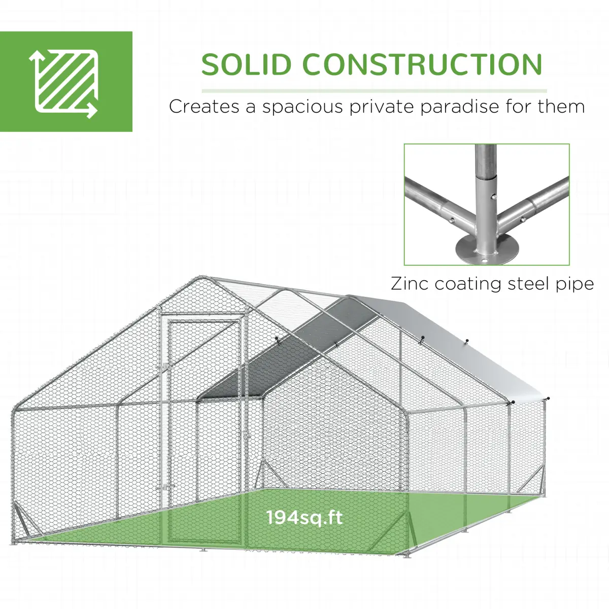 PawHut PawHut Walk In Chicken Run Large Galvanised Chicken Coop with Cover 6 x 3 x 2m - Chicken Coop