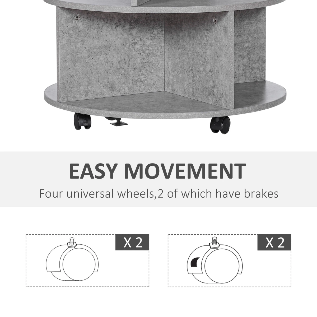 HOMCOM Concrete Finish Round Coffee Table 60x39.5cm Two Tier With Sector Shelves For Living Room - Coffee Table