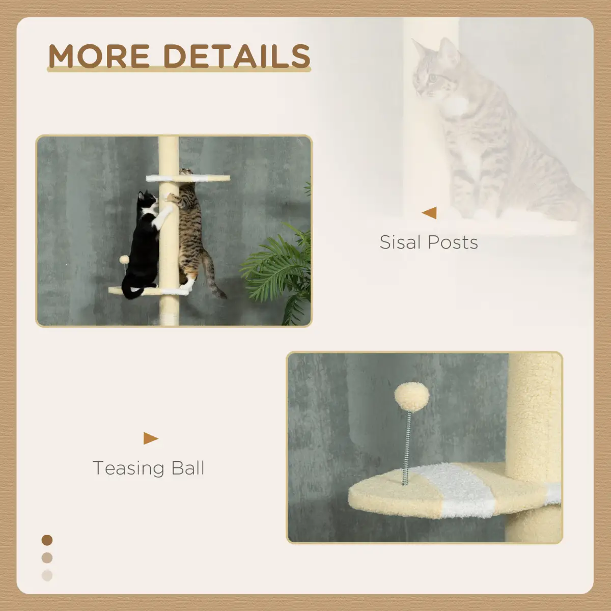 Unbranded 260cm Height Adjustable Floor-To-Ceiling Cat Tree w/ Anti-Slip Kit - Yellow - Cat Tree