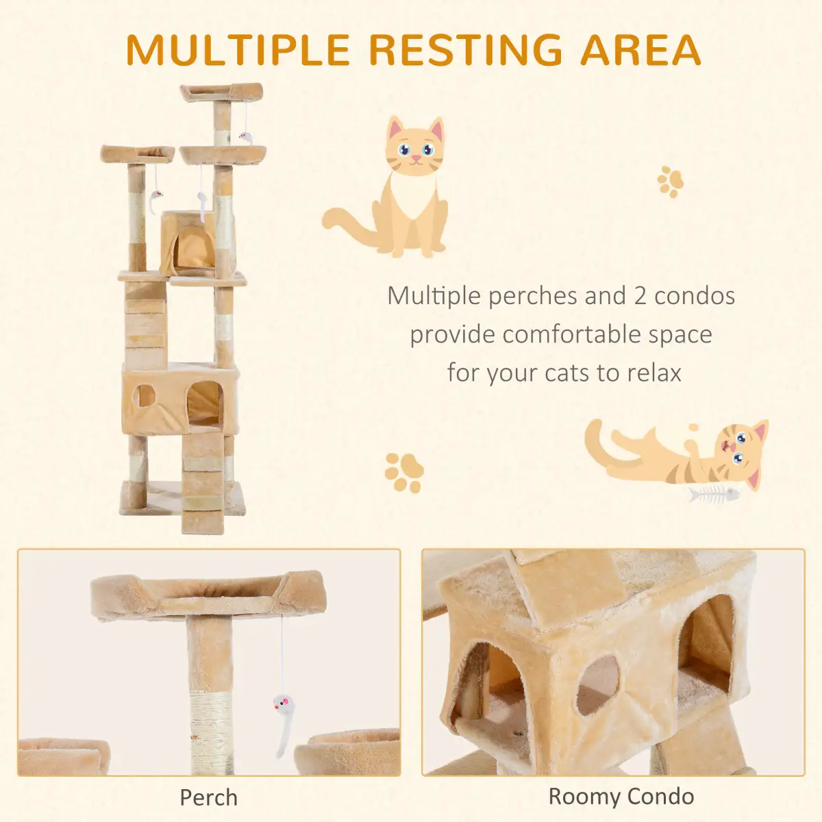 Pawhut Cat Tree Kitty Activity Play Center Scratching Scratcher House Furniture 170CM - Cat Tree