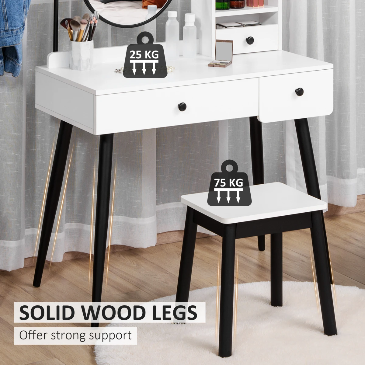Premium White Dressing Table 3 Drawer With Stool by Unbranded