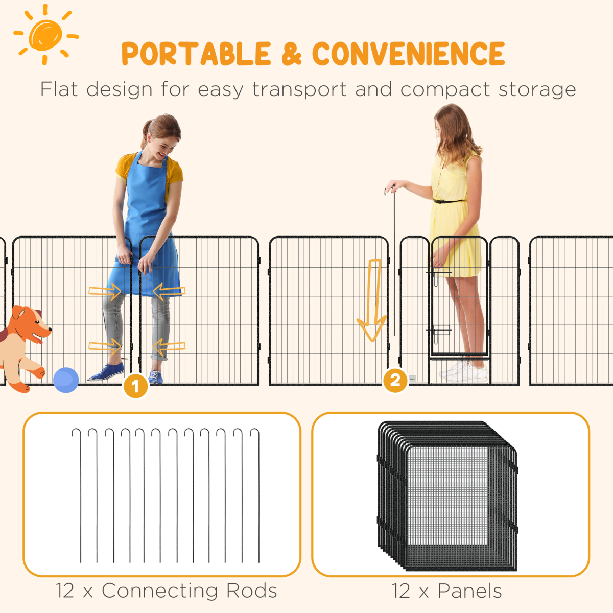 Heavy Duty Puppy Play Pen, 12 Panels Pet Exercise Pen, for Indoors, Outdoors - from PawHut