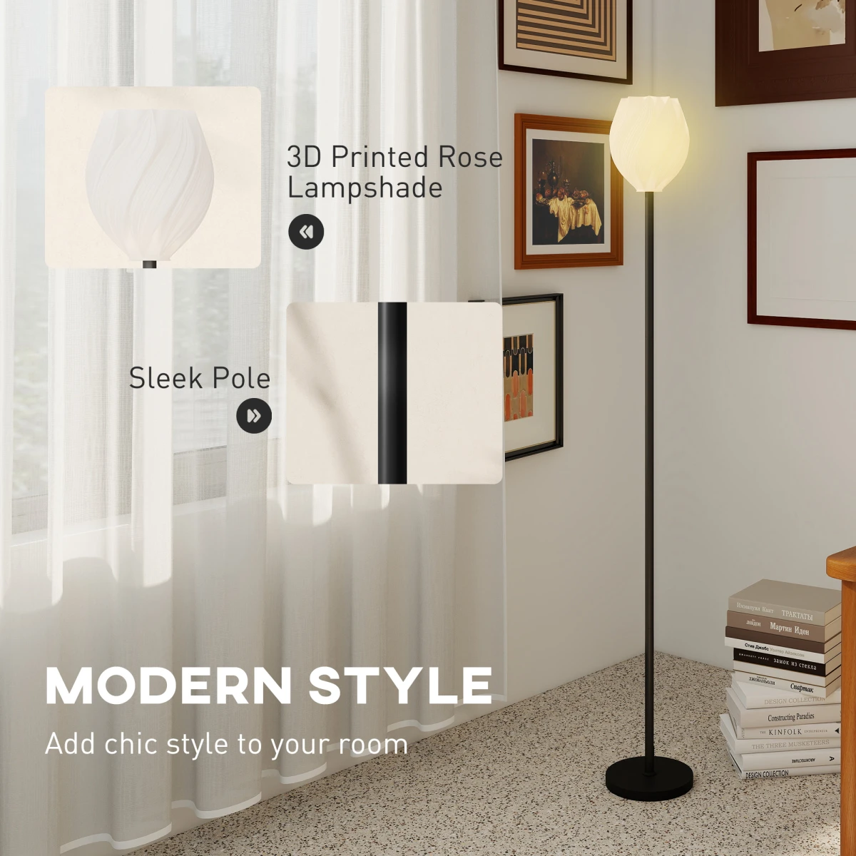 N/A Quality Floor Lamp Tall Standard 3D Printed Rose Shade 3000K 4000K 6000K Foot Switch For Living Room - Lamp