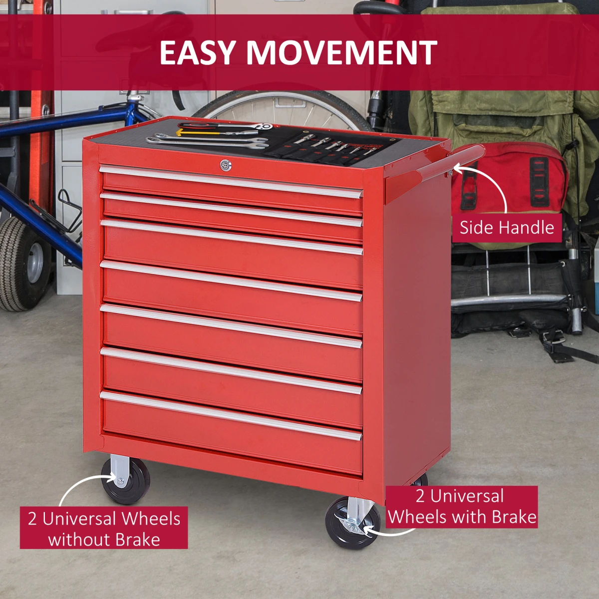 Homcom Durhand Roller Tool Cabinet 7 Drawer Garage - Chest of Drawers