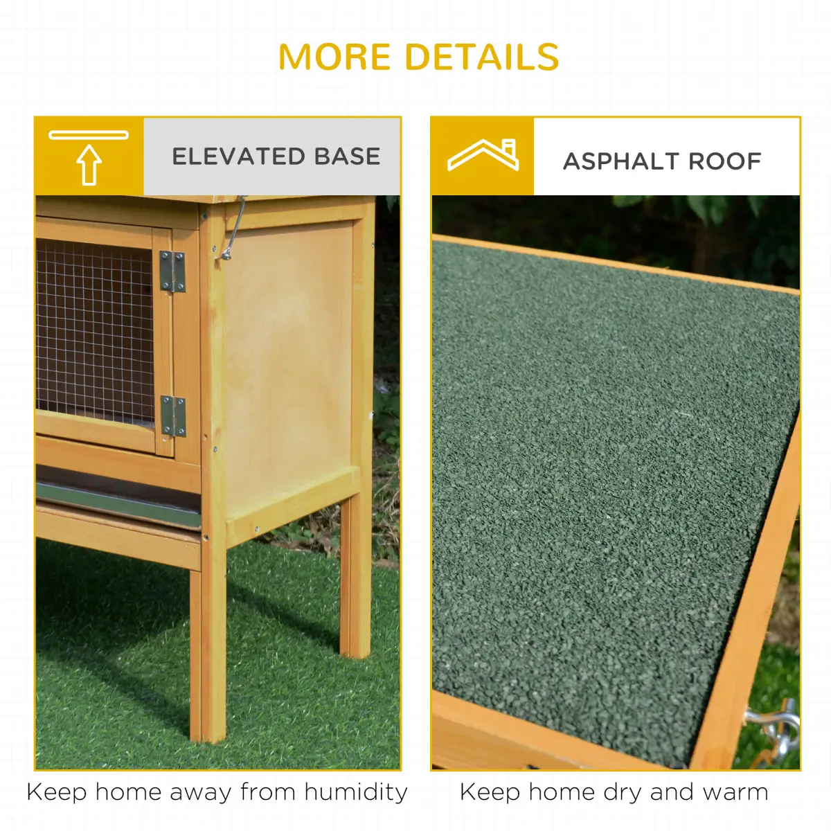PawHut Wooden Rabbit Hutch Bunny Cage Outdoor Small Animal House w/ Hinged Top - Rabbit Hutch