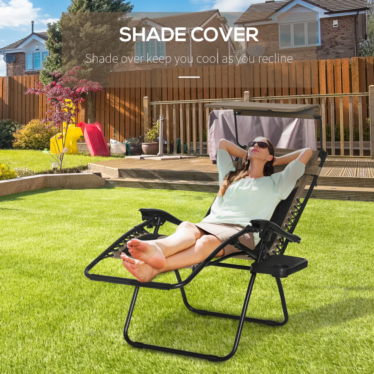 Zero Gravity Lounger Chair Full Size Lockable Recline Canopy Shade Cup Holder Tray Outdoor Patio Relaxation by Outsunny