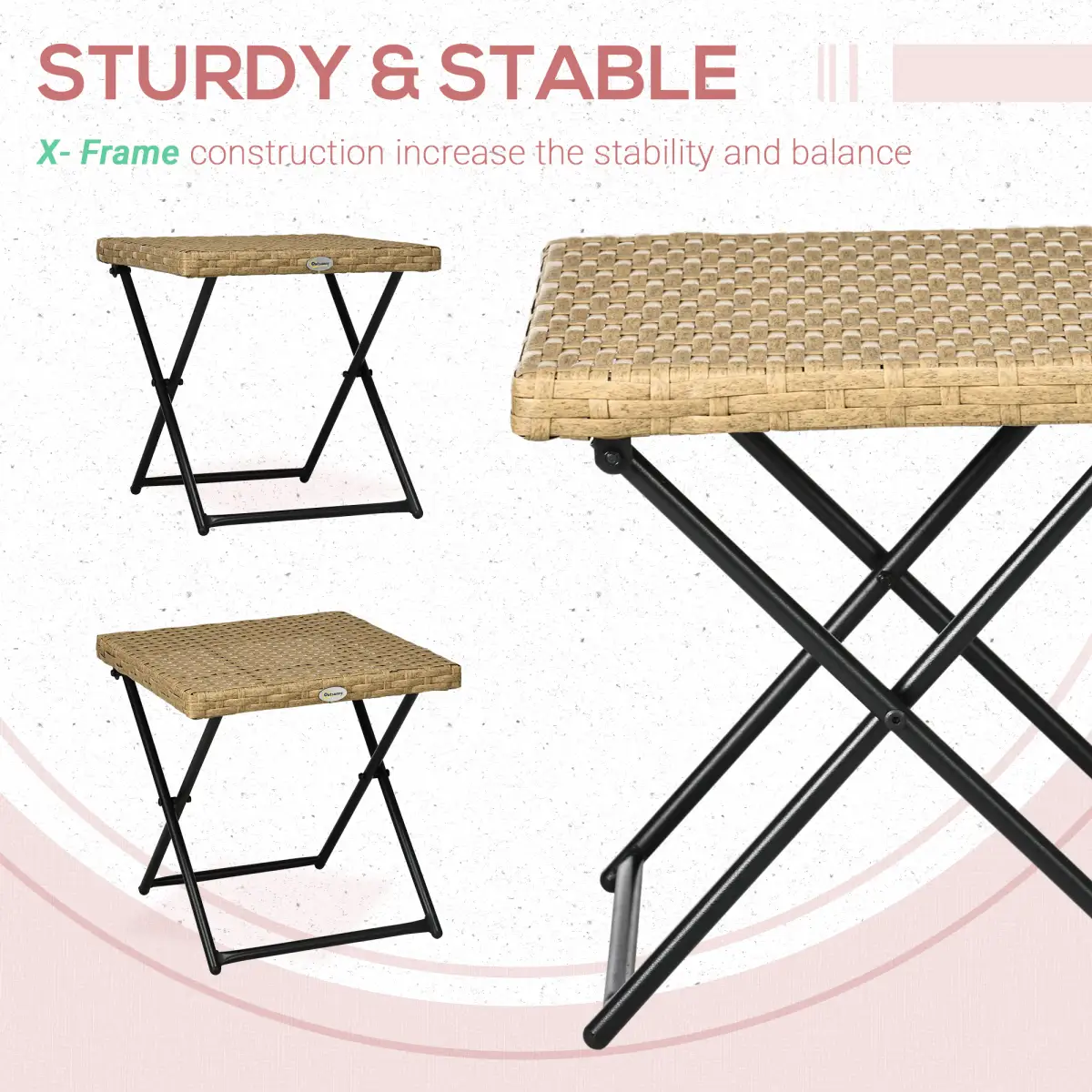 Outsunny Outsunny Folding Square Rattan Coffee Table, Steel Frame Bistro Garden Natural - Garden Table