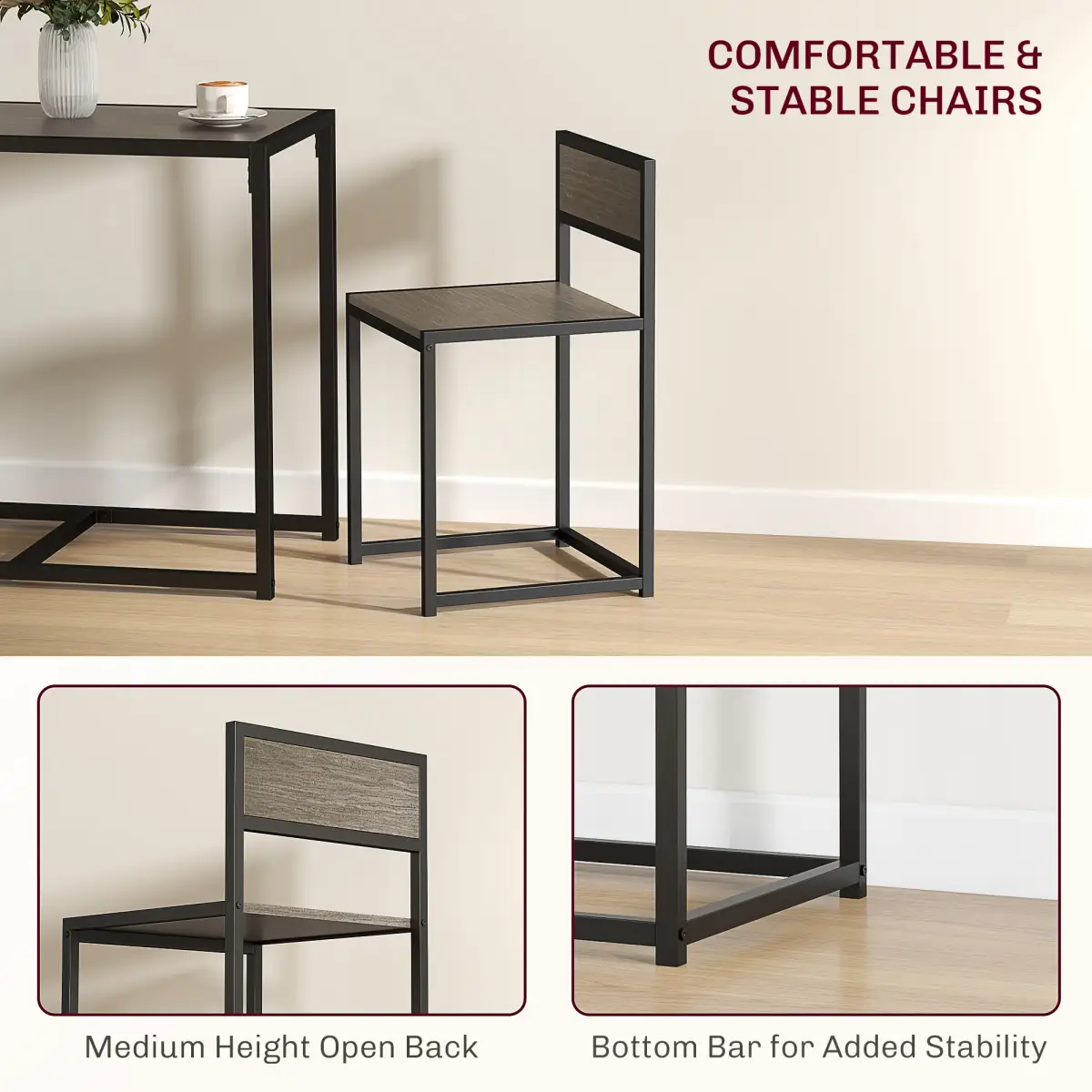 HOMCOM HOMCOM 3 Piece Dining Table Set with Metal Frame Grey Wood-Effect - Dining Set