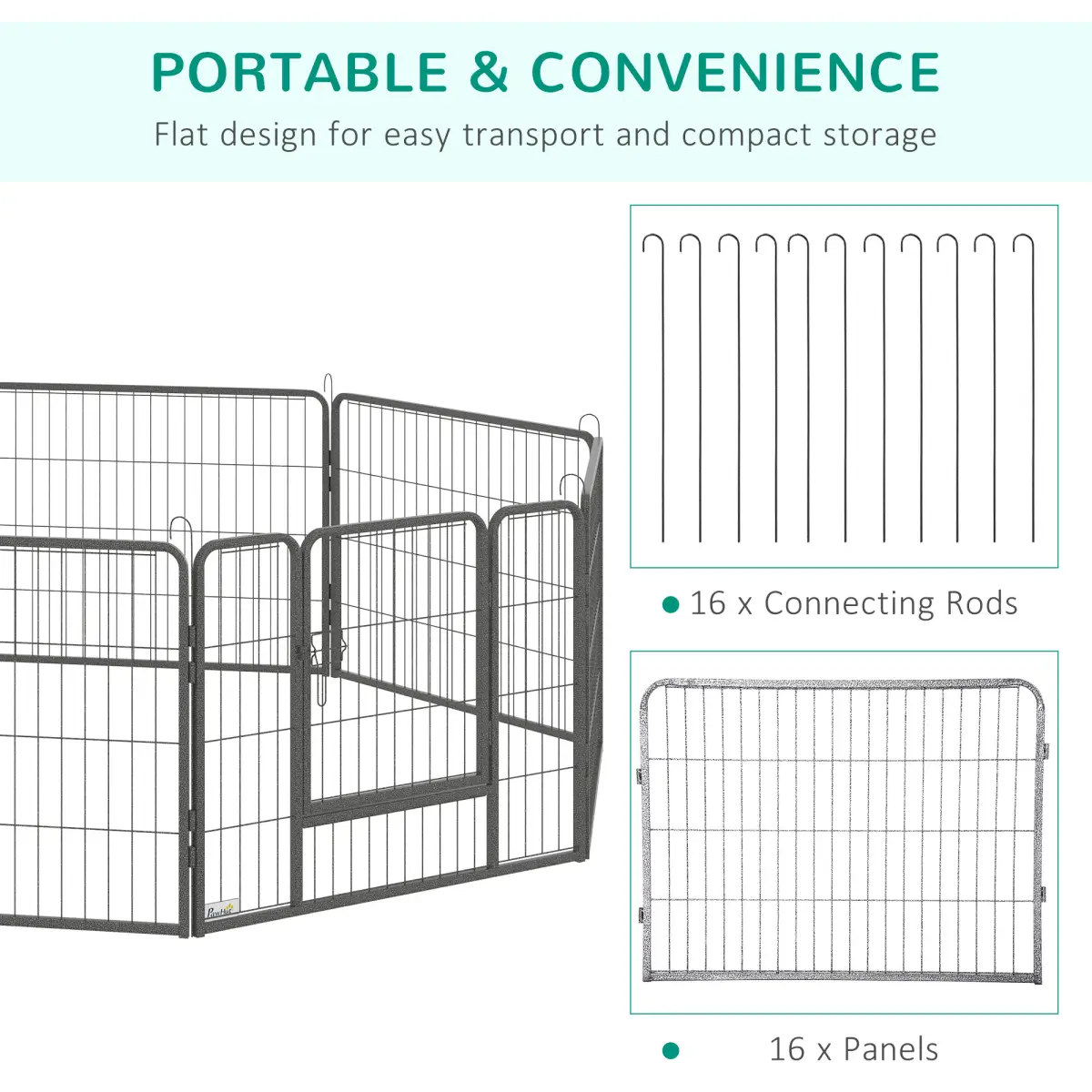 PawHut Heavy Duty Dog Pen with 2 Doors, 16 Panels Dog Playpen Puppy Pen, 60H cm - Pet Playpen