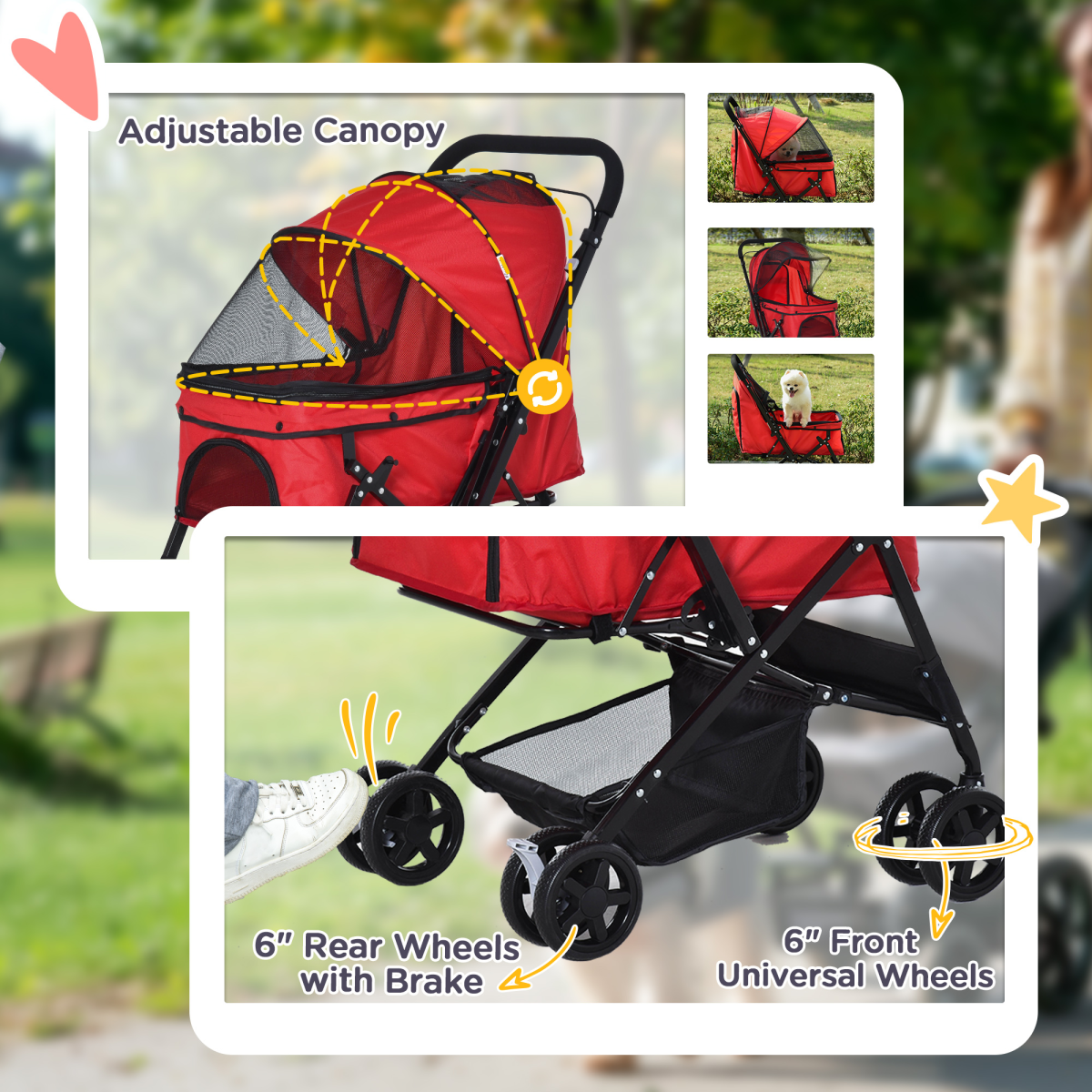 Pet Stroller Foldable Travel Dog Cat Carriage w/ Reversible Handle Brake Basket - from Unbranded