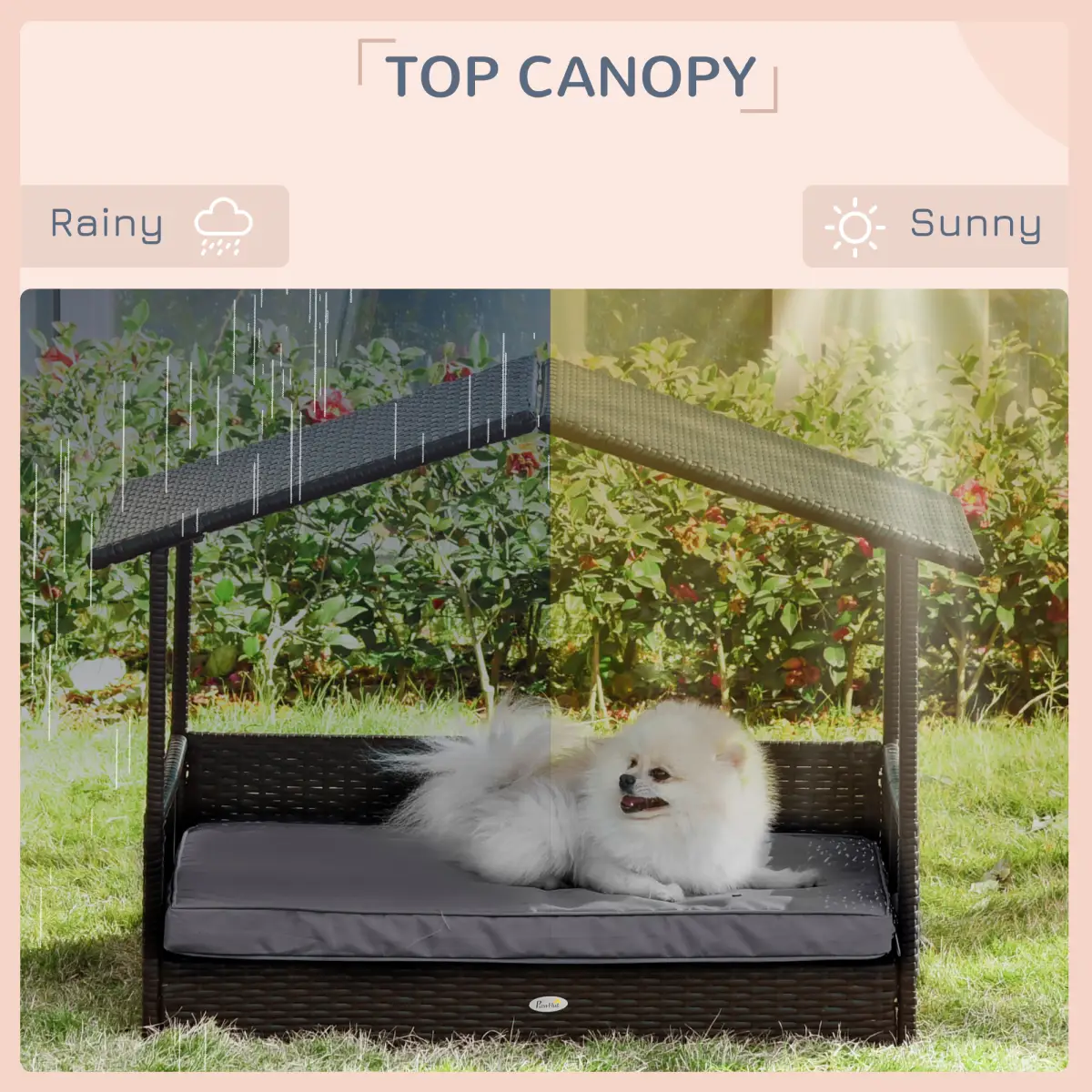 PawHut PawHut Wicker Dog House, Rattan Pet Bed with Soft Cushion, Cat Basket - Grey - Dog Beds