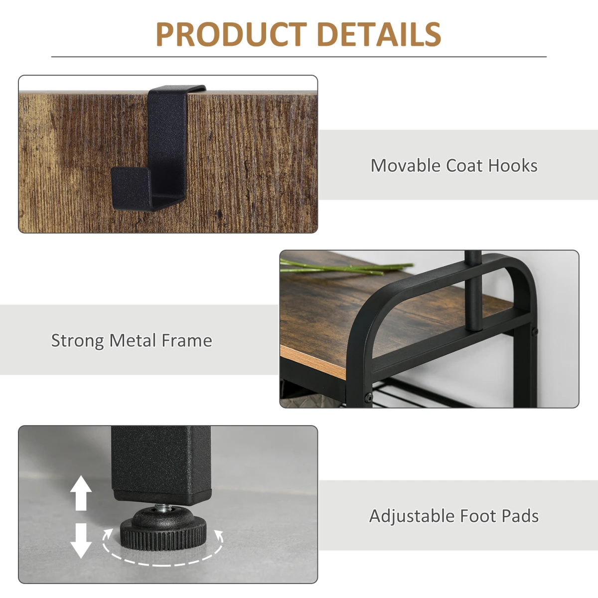 Industrial Coat Rack Stand With 8 Hooks And Brown Storage Shelf Tall Entryway Organizer by Unbranded