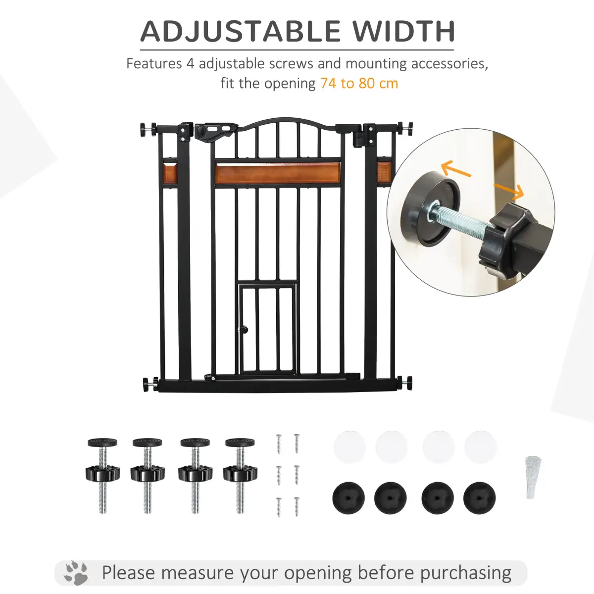 Unbranded Dog Gate Pet Safety Gate Cat Door Auto Close Pine Decor 74-80 cm Wide Pawhut - Pet Gate
