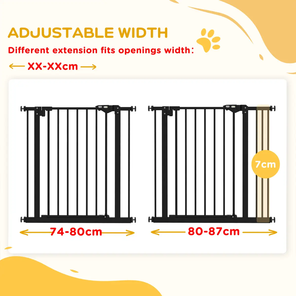 PawHut PawHut Adjustable Safety Gate w/ 1 Extensions and Four Adjustable Screws, Black - Pet Gate