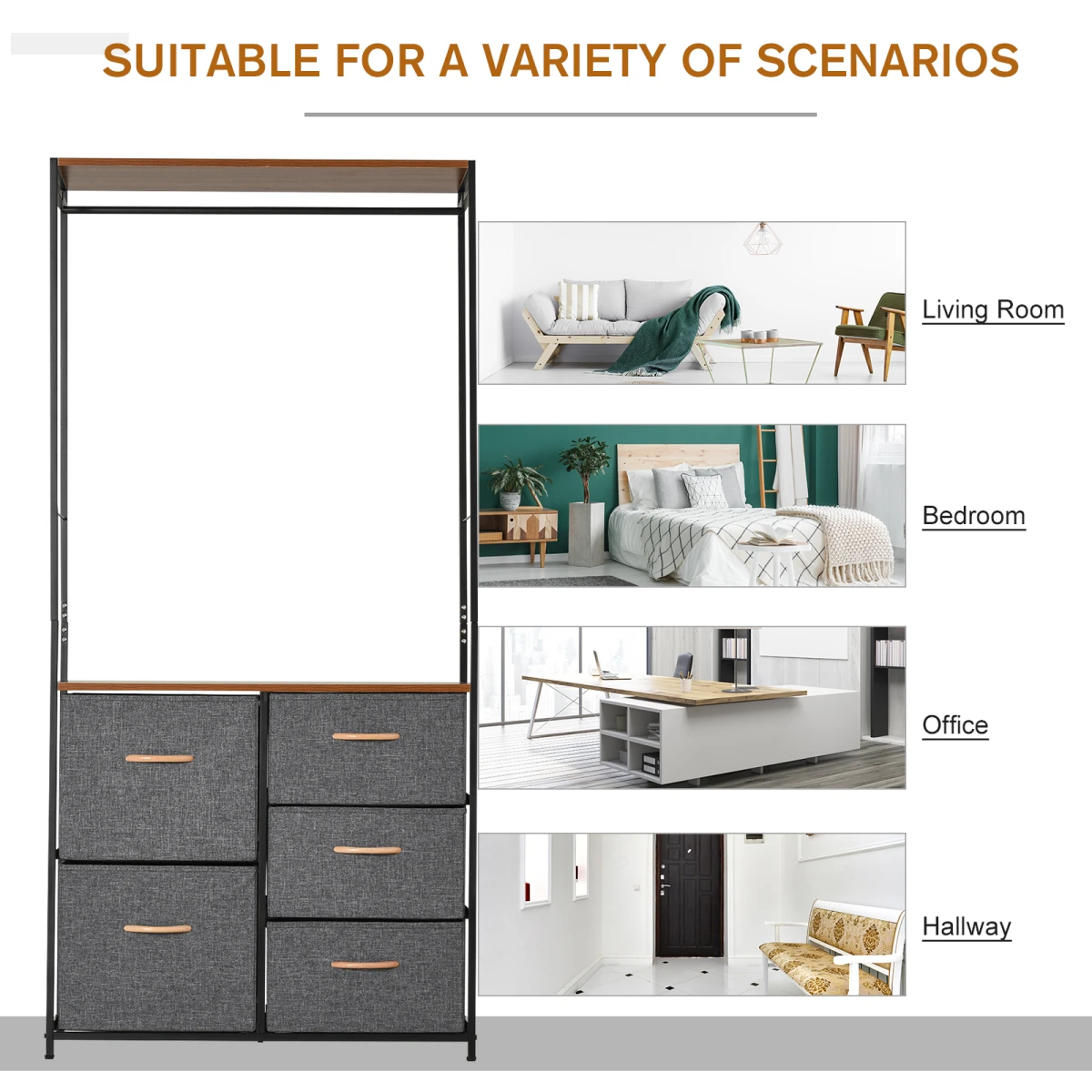 HOMCOM SteelBlack Clothes Storage Freestanding 175x83cm for Home - Wardrobe