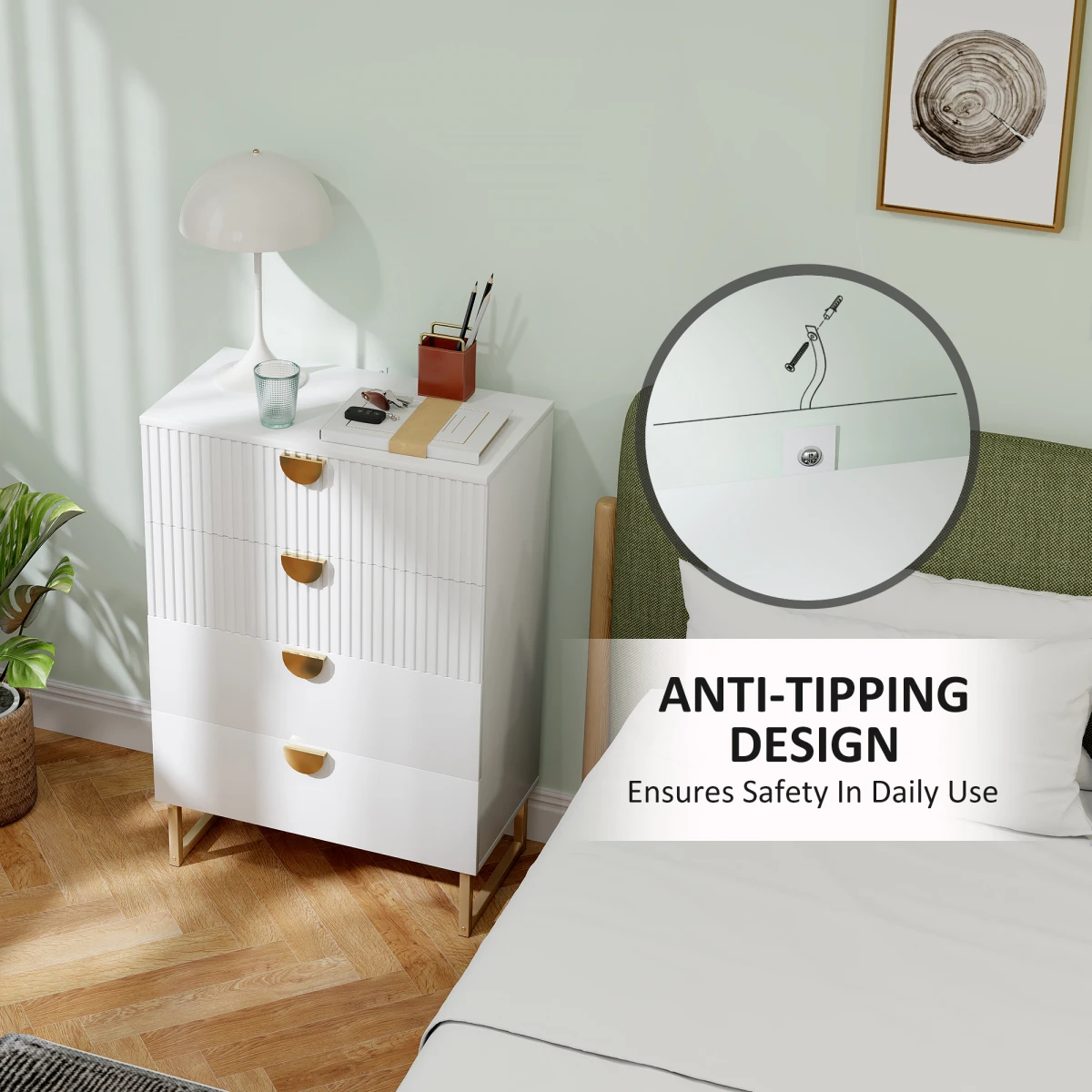 HOMCOM Chest Of Drawers 4 Drawers Anti Tip by HOMCOM