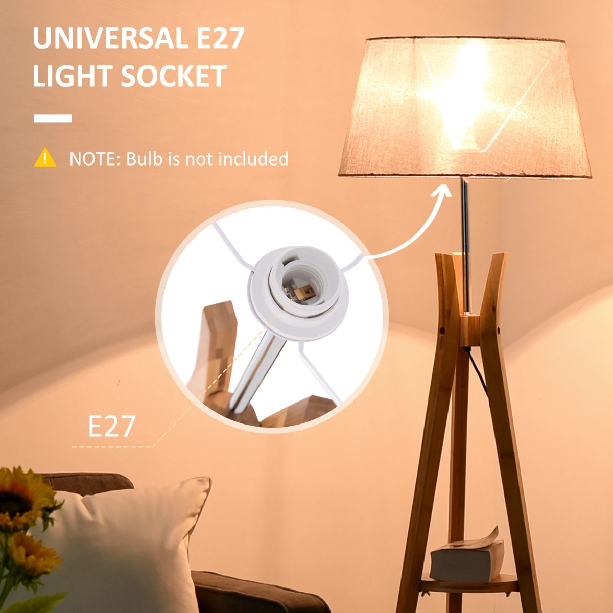HOMCOM Tripod Floor Lamp 156cm with Fabric Shade for Modern Living Rooms by Homcom