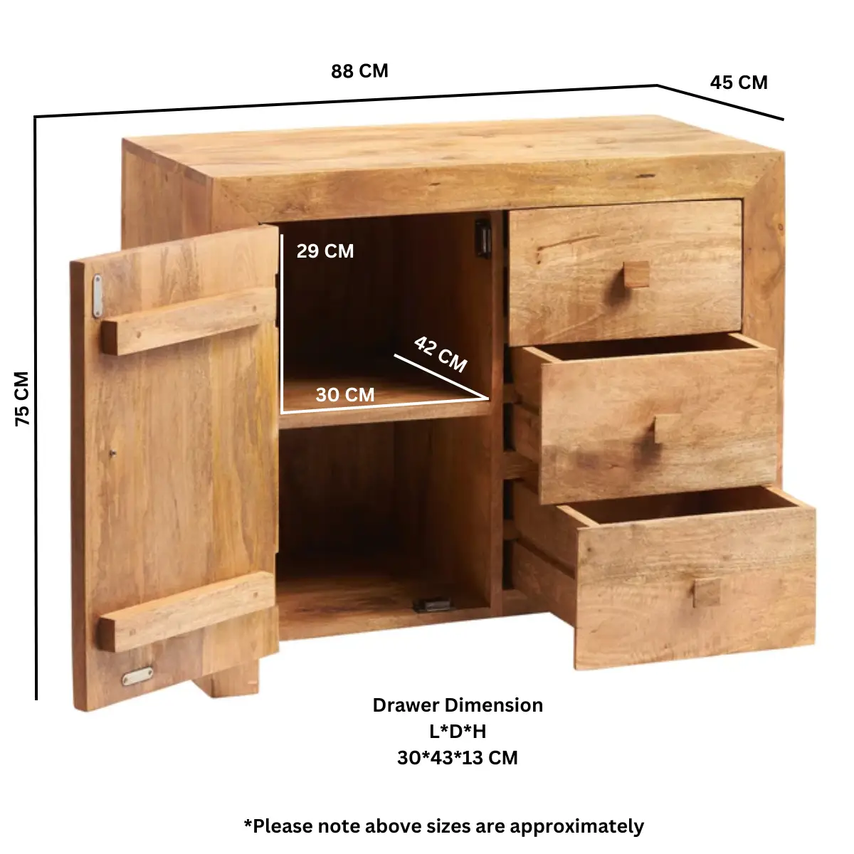 Indian Hub Toko Light Mango 3 Drawer Sideboard - Sideboard