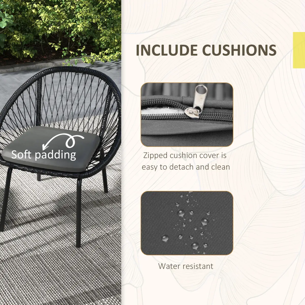 Outsunny Outsunny 3 Piece Garden Furniture Set, Bistro Set w/ 2 Chairs & 1 Coffee Table - Garden Set