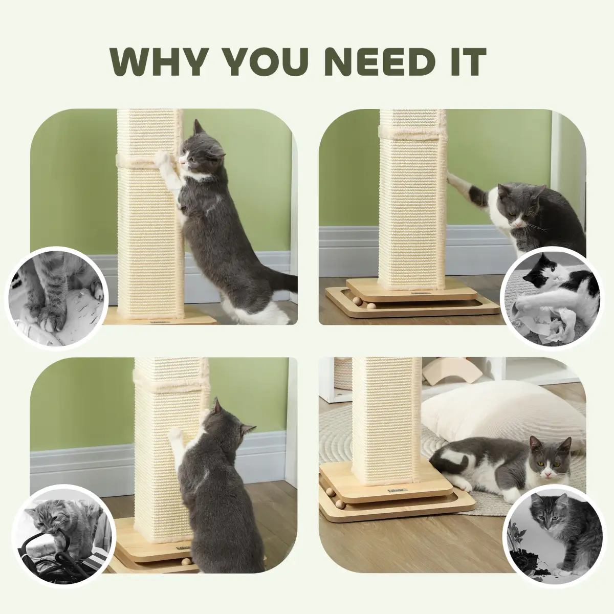 PawHut PawHut 87cm Cat Scratching Post 3 in 1 Cat Scratcher w/ Track Ball Toy - Cat Tree