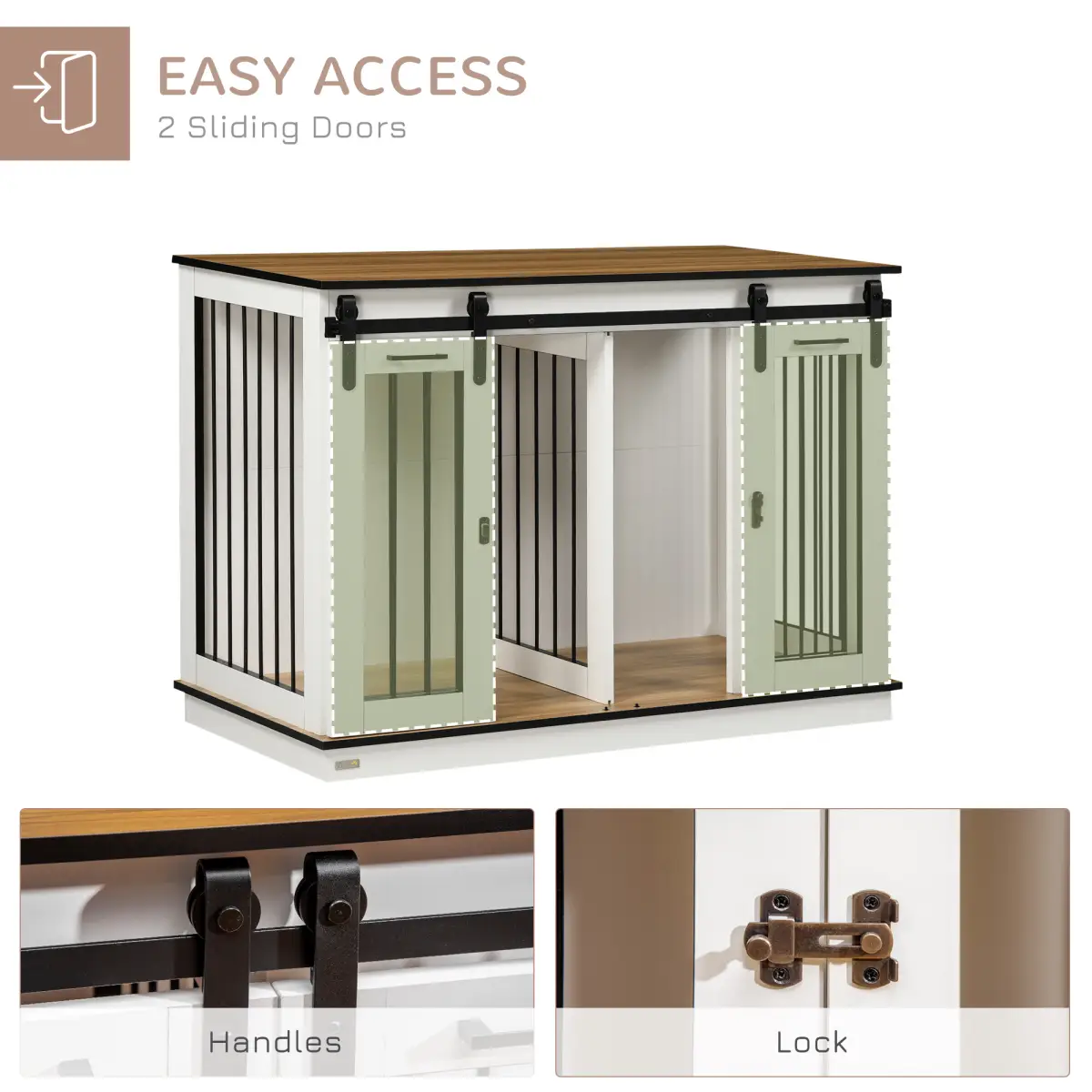 PawHut Dog Crate Furniture for Large Dogs, Double Dog Cage for Small Dogs, White - Dog Crate