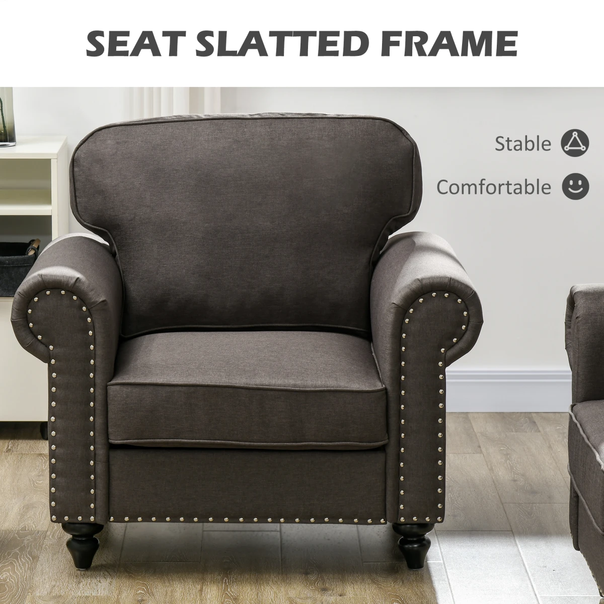 HOMCOM Mid Century Armchair Compact Wood Frame Brown Home - Armchair