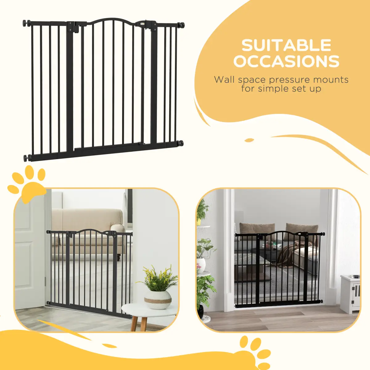 PawHut PawHut 74-100cm Adjustable Metal Pet Gate Safety Barrier w/ Auto-Close Black - Pet Gate