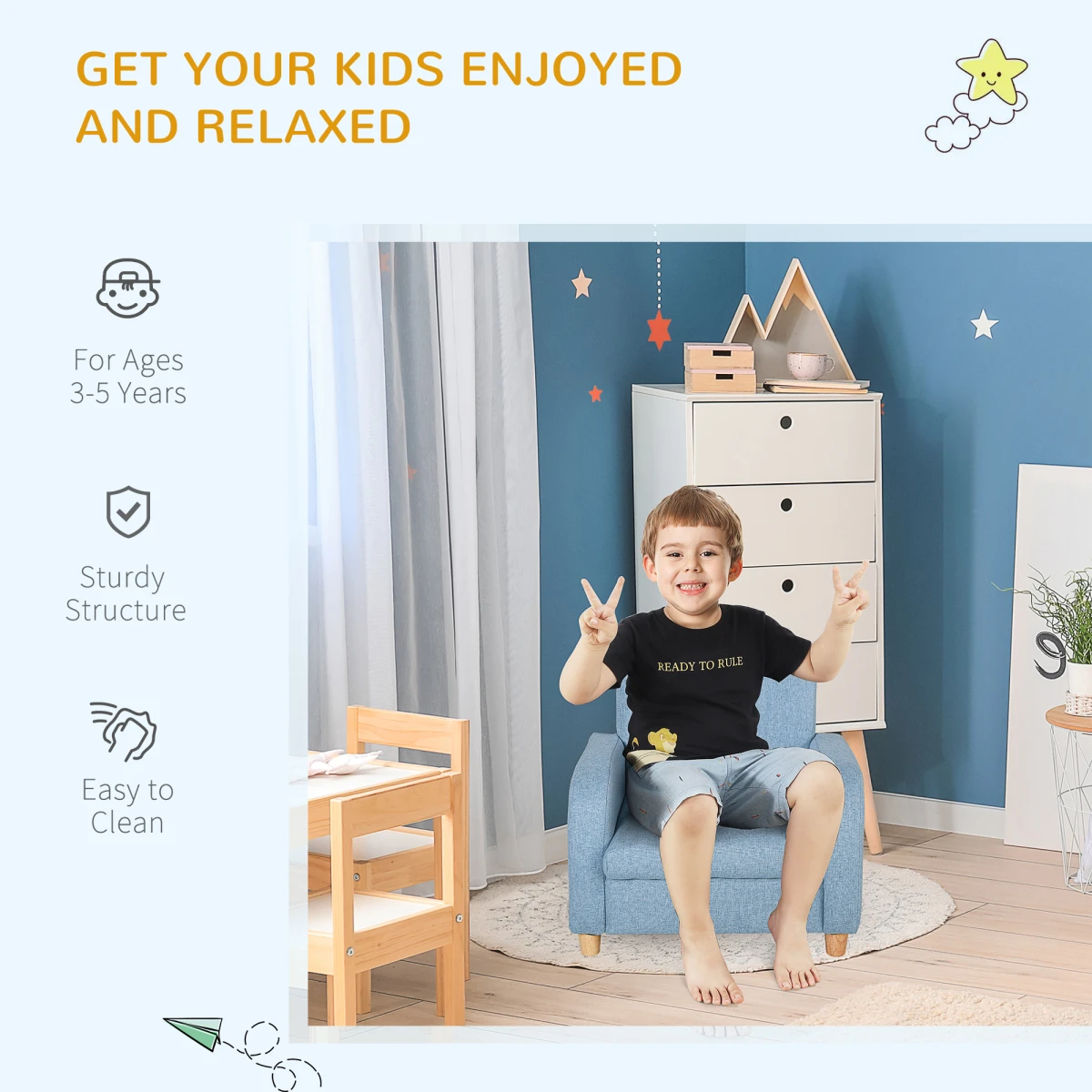 Kids Armchair Cushioned Wood Frame 49L x 45W x 44.5H cm by HOMCOM