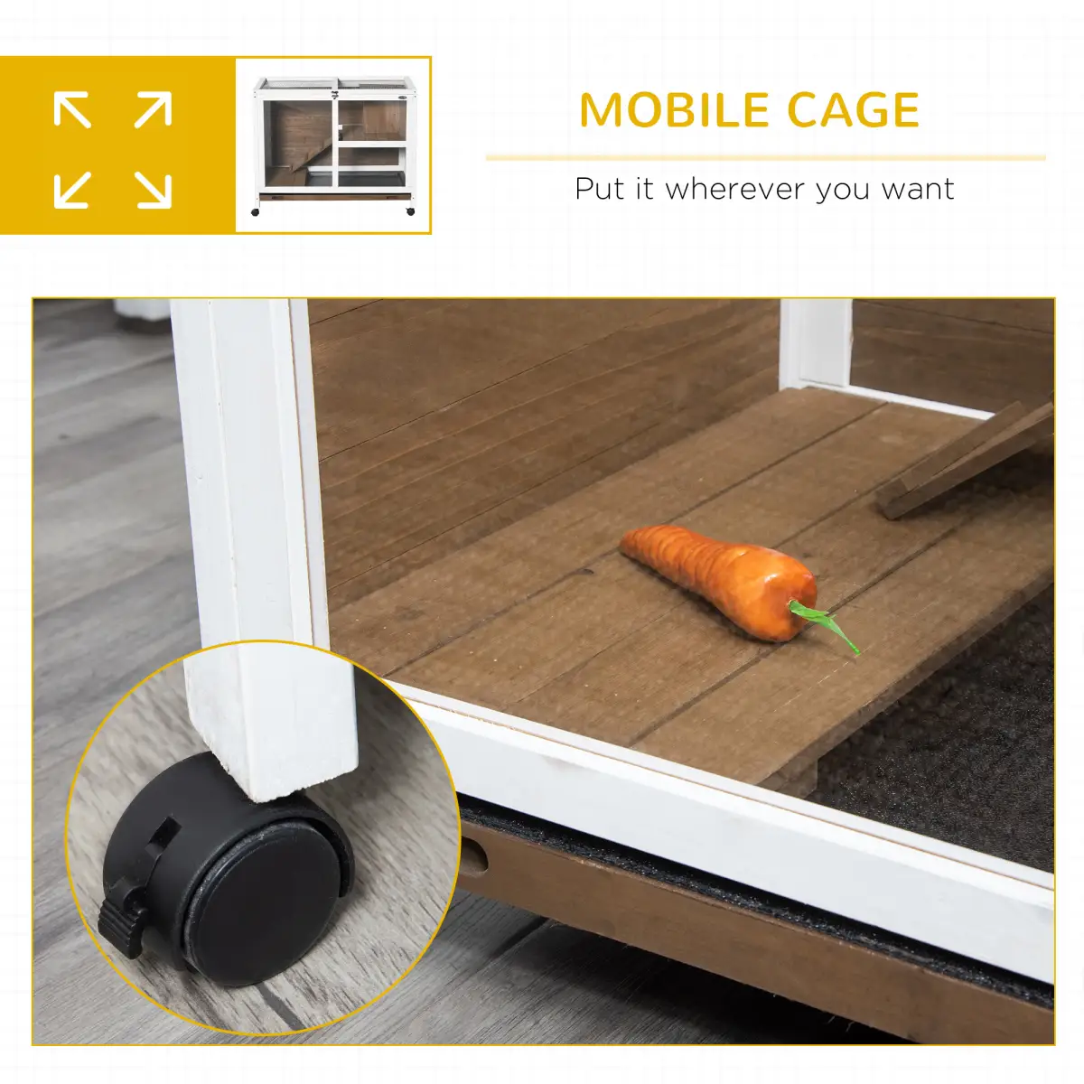 PawHut PawHut Wood Rabbit Hutch Bunny Cage Pet House Indoor W/ Tray Ramp, Brown - Rabbit Hutch
