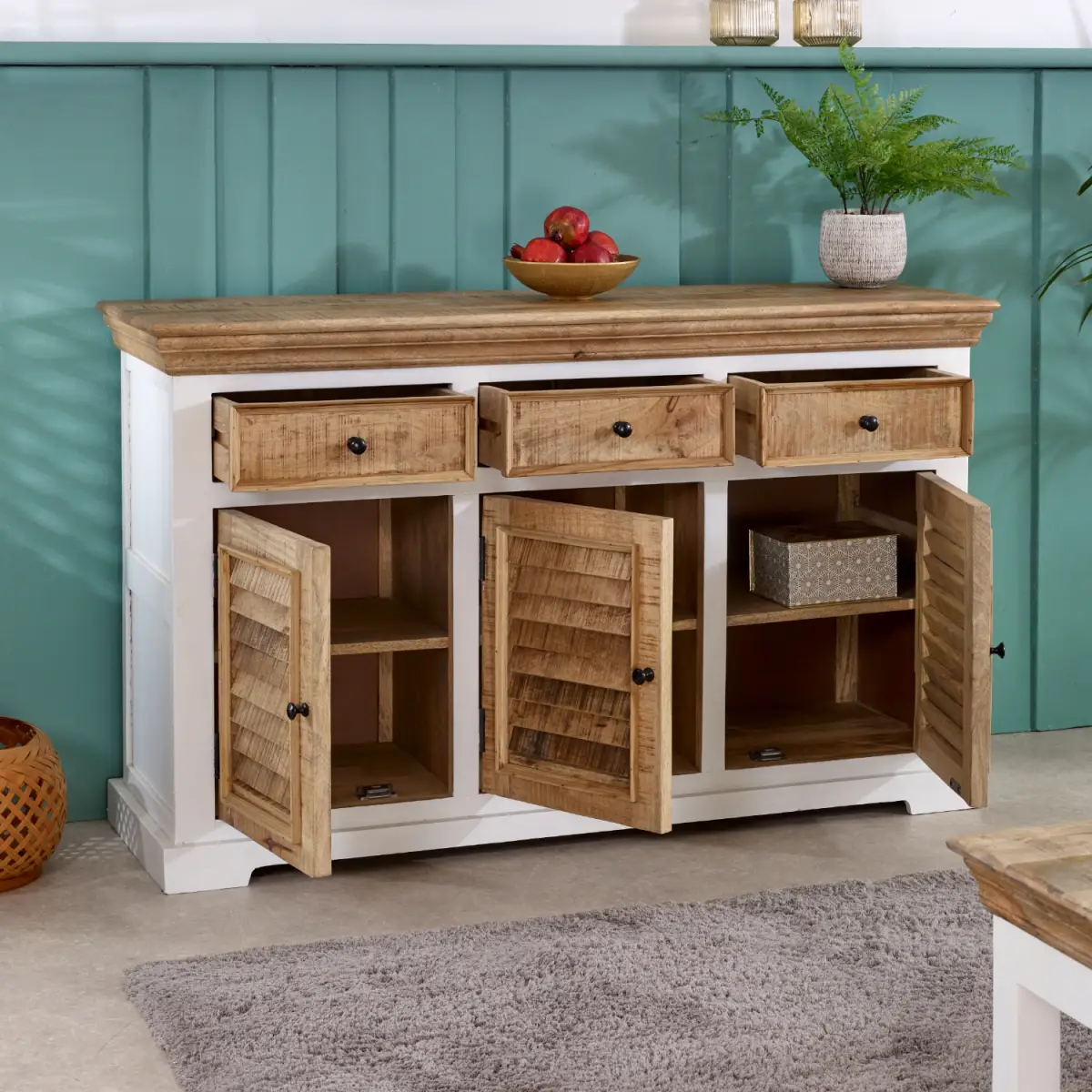 Indian Hub Alfie Wood Sideboard - 3 Drawers & 3 Doors - Sideboard
