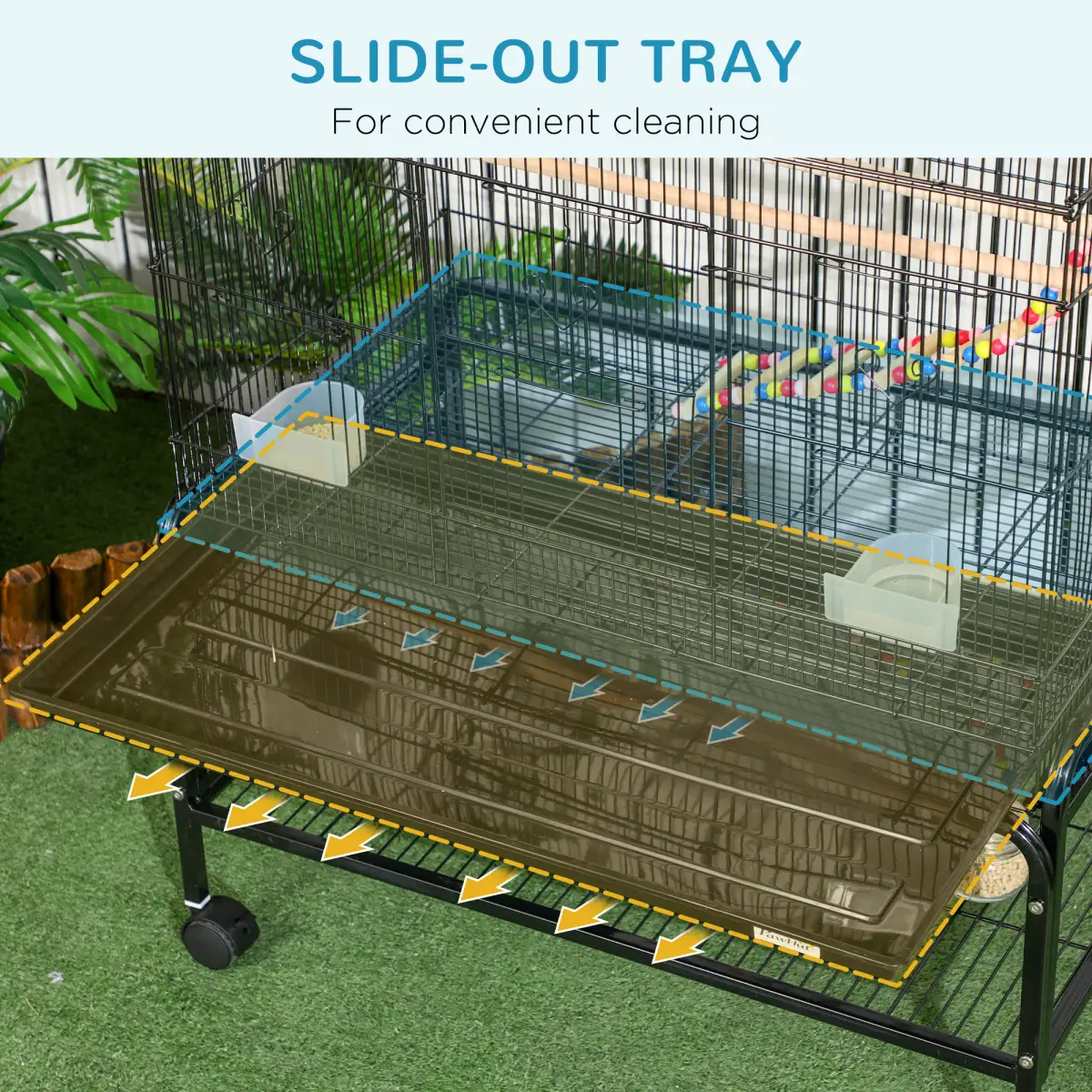 PawHut Bird Cage, with Stand, Wheels, Toys, for Budgies, Finches, Parakeets - Pet Cage