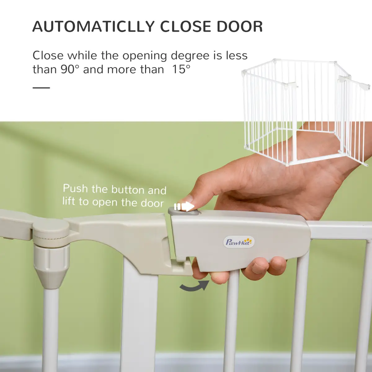 Pawhut Pet Gate 5-Panel Dog Playpen for Indoor Stair Barrier W/ Walk Through Door White - Pet Gate