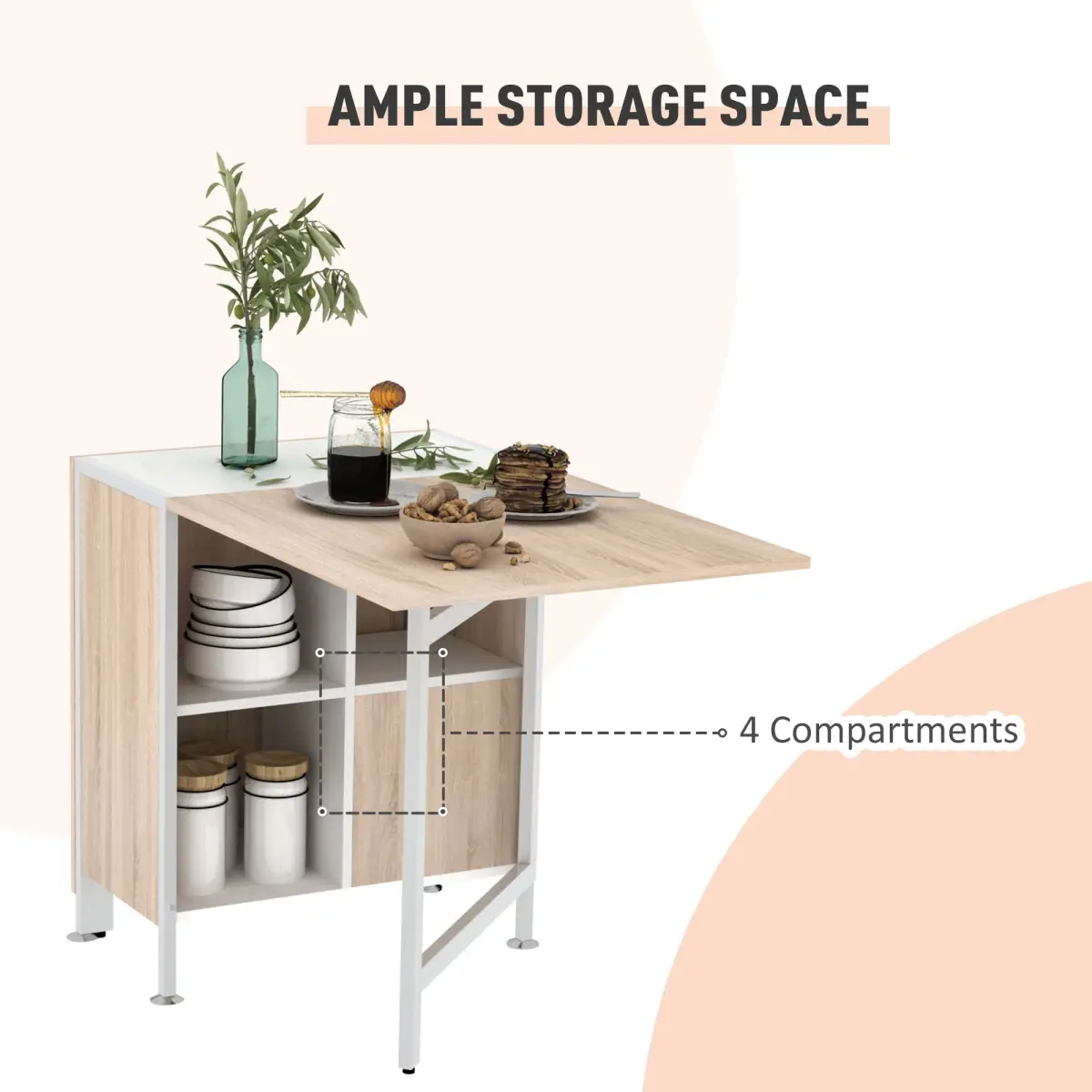 Unbranded HOMCOM Folding Table Computer Desk with Storage Shelves Oak, White Home Office - Desk