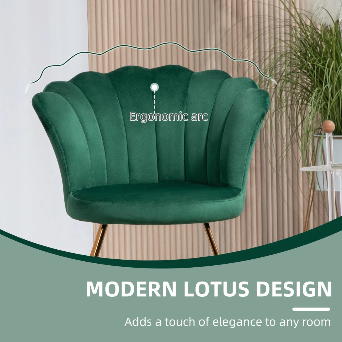 HOMCOM HOMCOM Velvet Accent Chair Lotus Backrest Green Living Room - Accent Chair