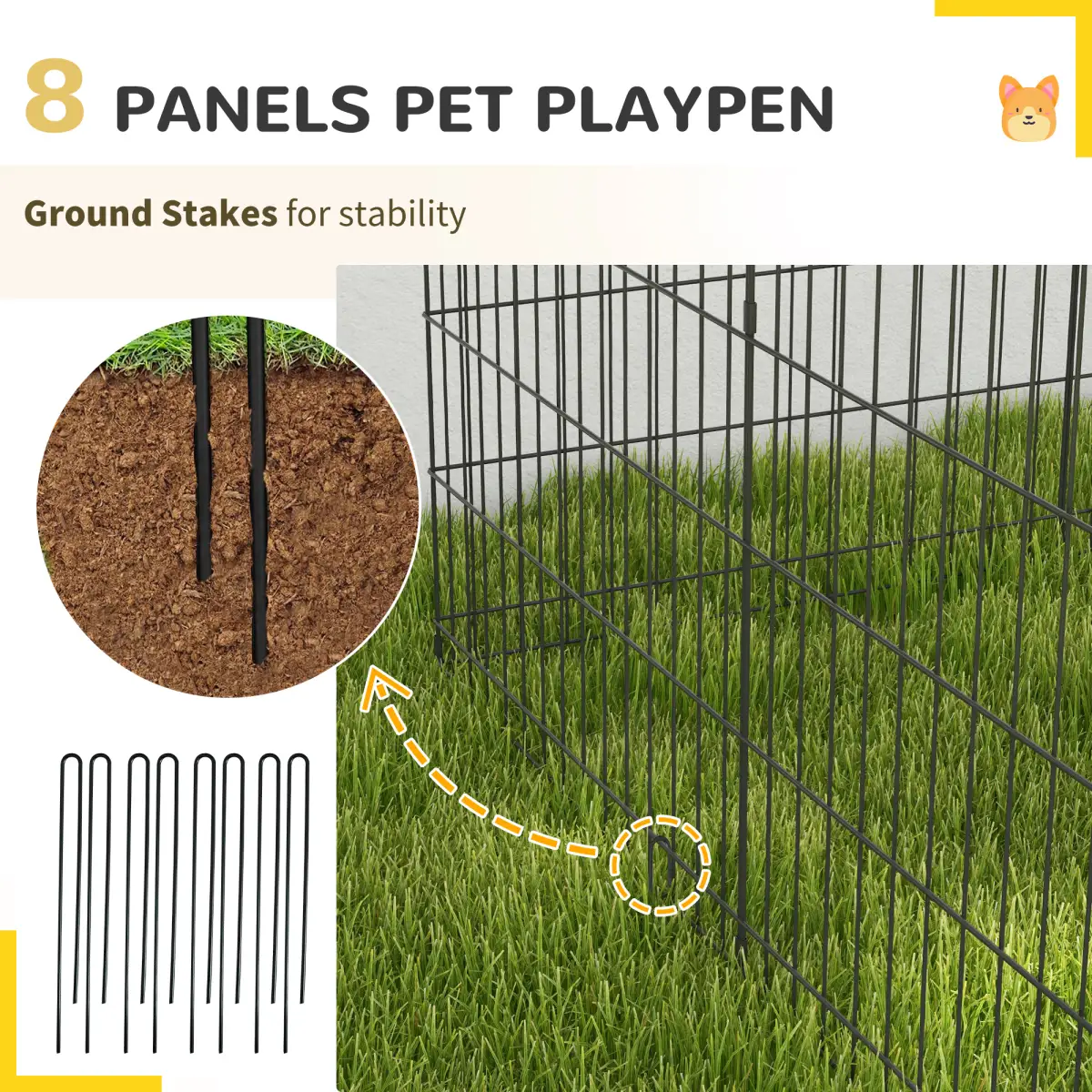 PawHut PawHut 8-Panel DIY Dog Pen with Door for Indoor/Outdoor Use, 91cm High - Pet Playpen