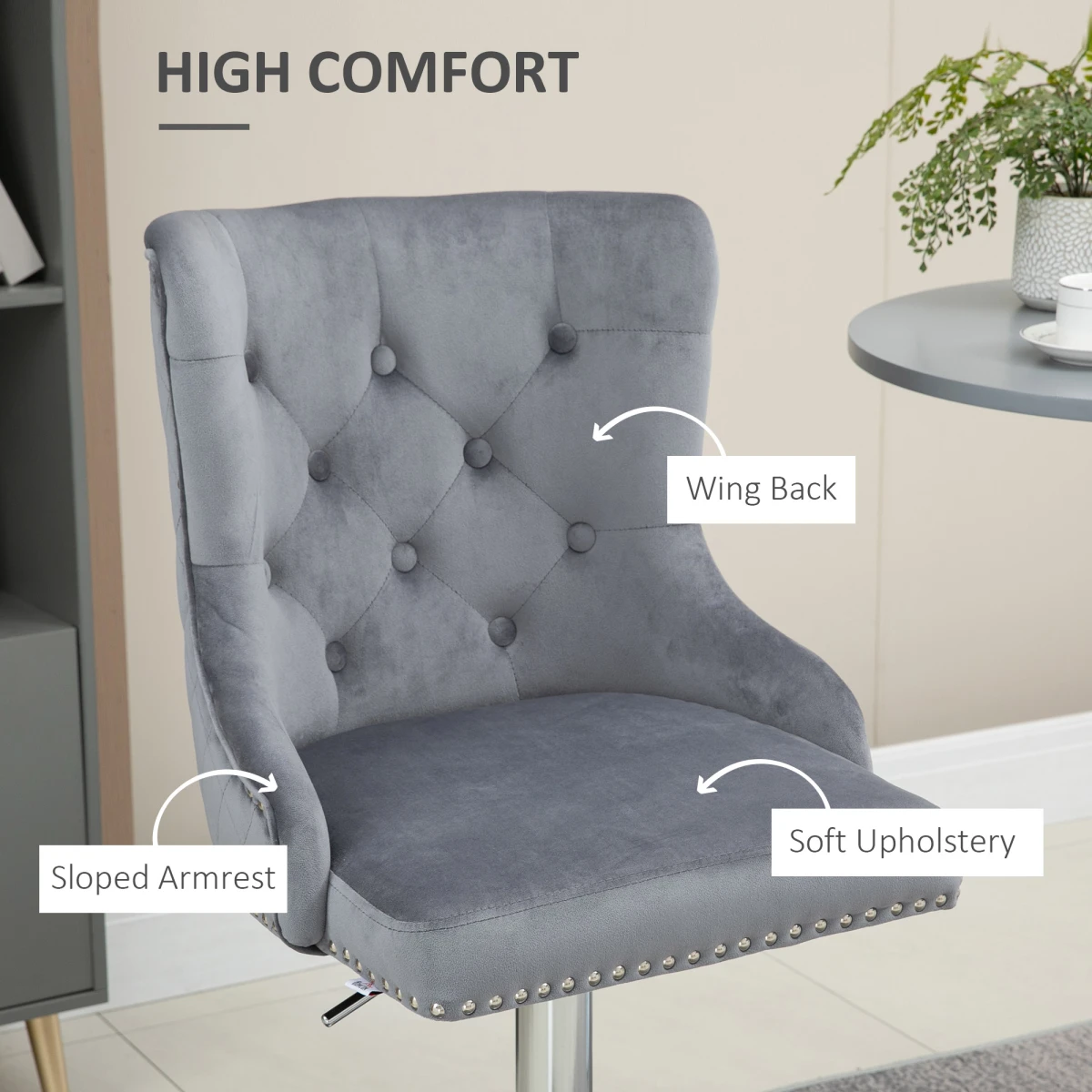 HOMCOM Adjustable Bar Stools Set of 2, Swivel Bar Chairs w/ Back Footrest, Grey by HOMCOM