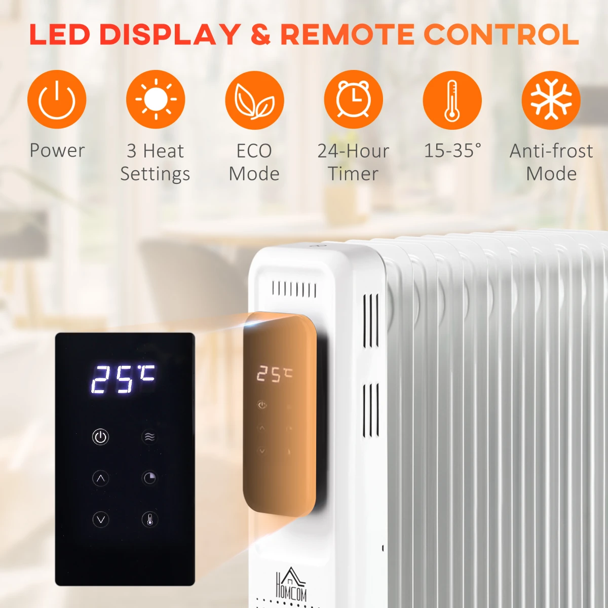 HOMCOM Oil Radiator 9 Fin Remote Timer Home - Radiator