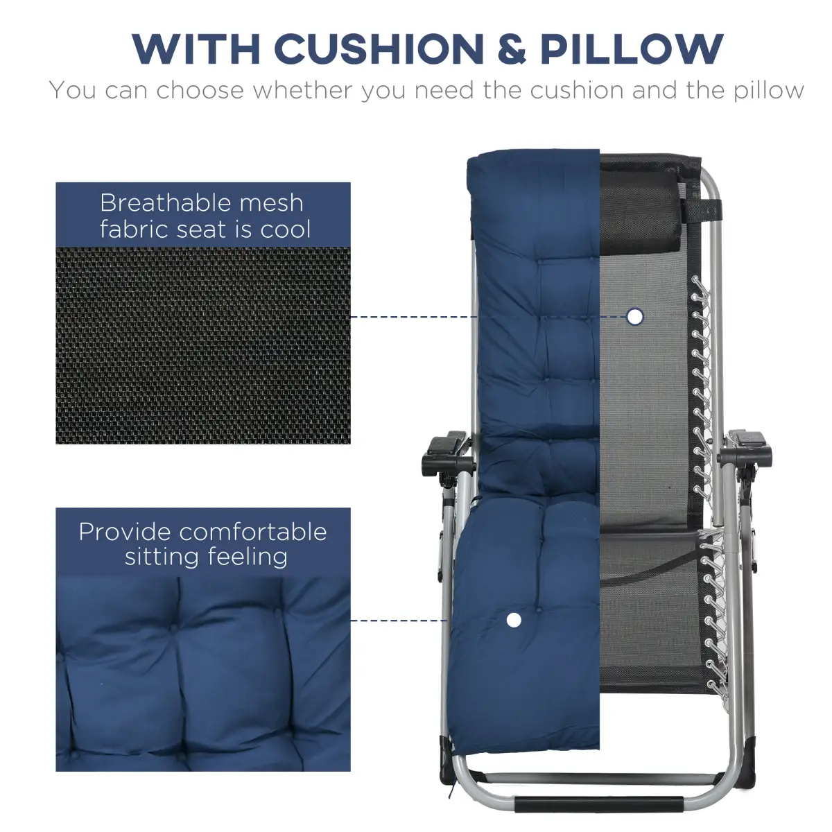 Outsunny Outsunny 2 PCS Reclining Zero Gravity Chair Folding Lounger Cushion Blue - Sun Lounger