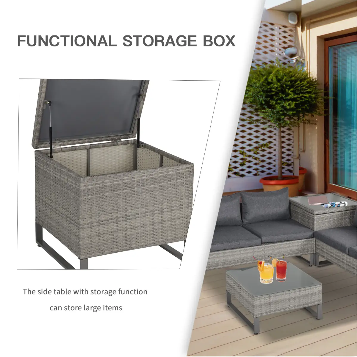 Outsunny Outsunny 4 PCs Rattan Wicker Sofa Set Conservatory Furniture w/ Side Storage Box - Garden Sofa Sets