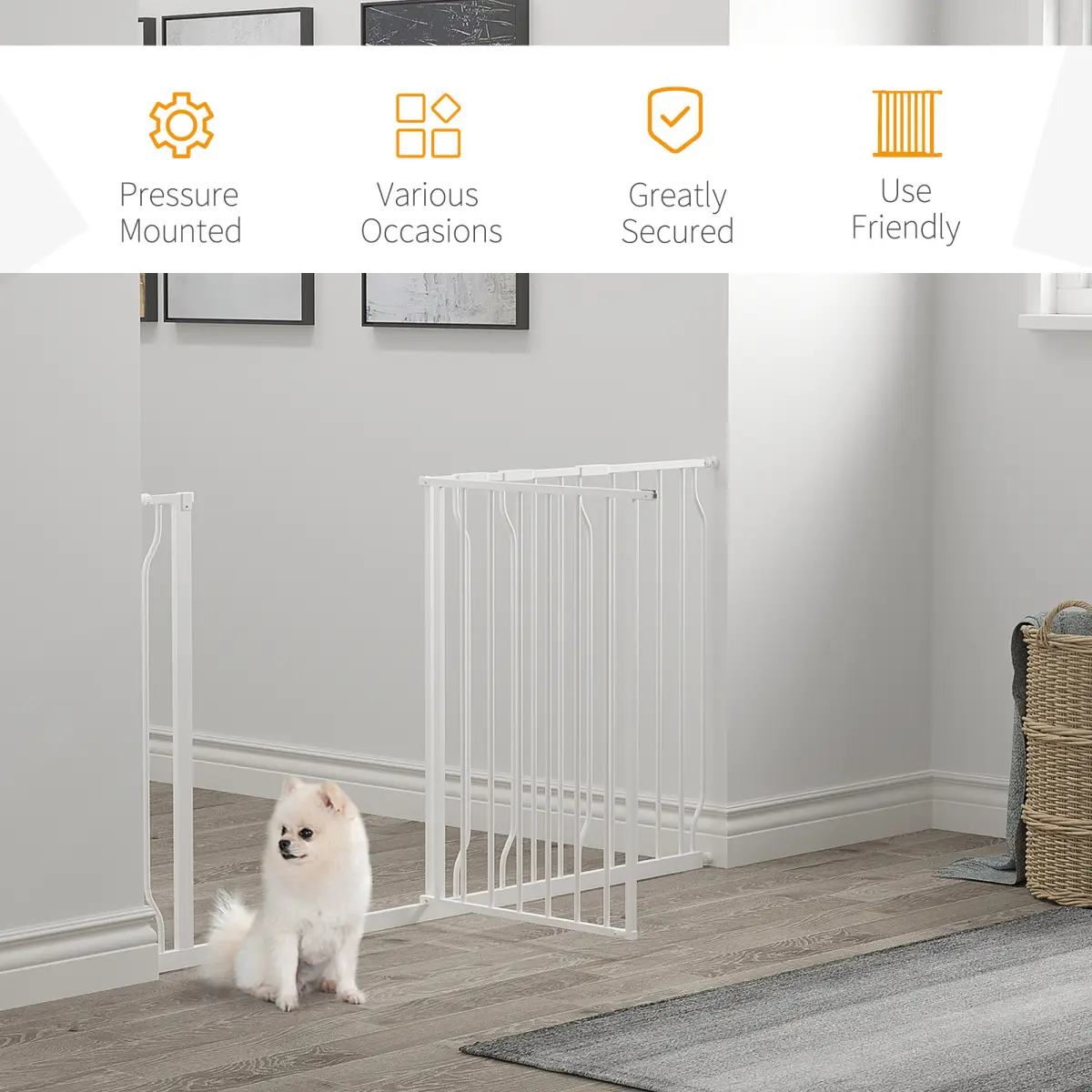 Unbranded Pet Safety Gate Dog Barrier Dog Metal Pet Barrier, for Doorways - White - Pet Gate