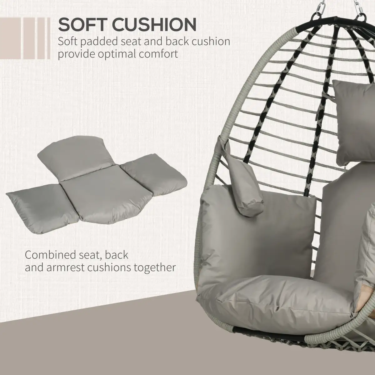 Outsunny Outsunny Hanging Swing Chair with Thick Cushion, Patio Hanging Chair, Grey - Hammocks