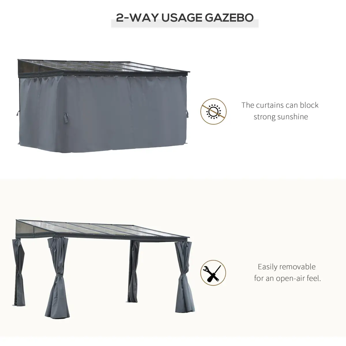 Outsunny Outdoor Hardtop Pergola Party Tent Garden Waterproof , 4 x 3m, Grey - Gazebos