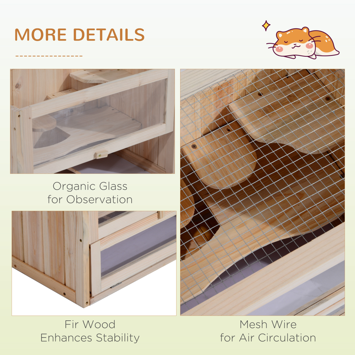 Wooden Hamster Cage Mice Rodents Hutch Small Animals 2 Levels 60x35x42cm - from Pawhut
