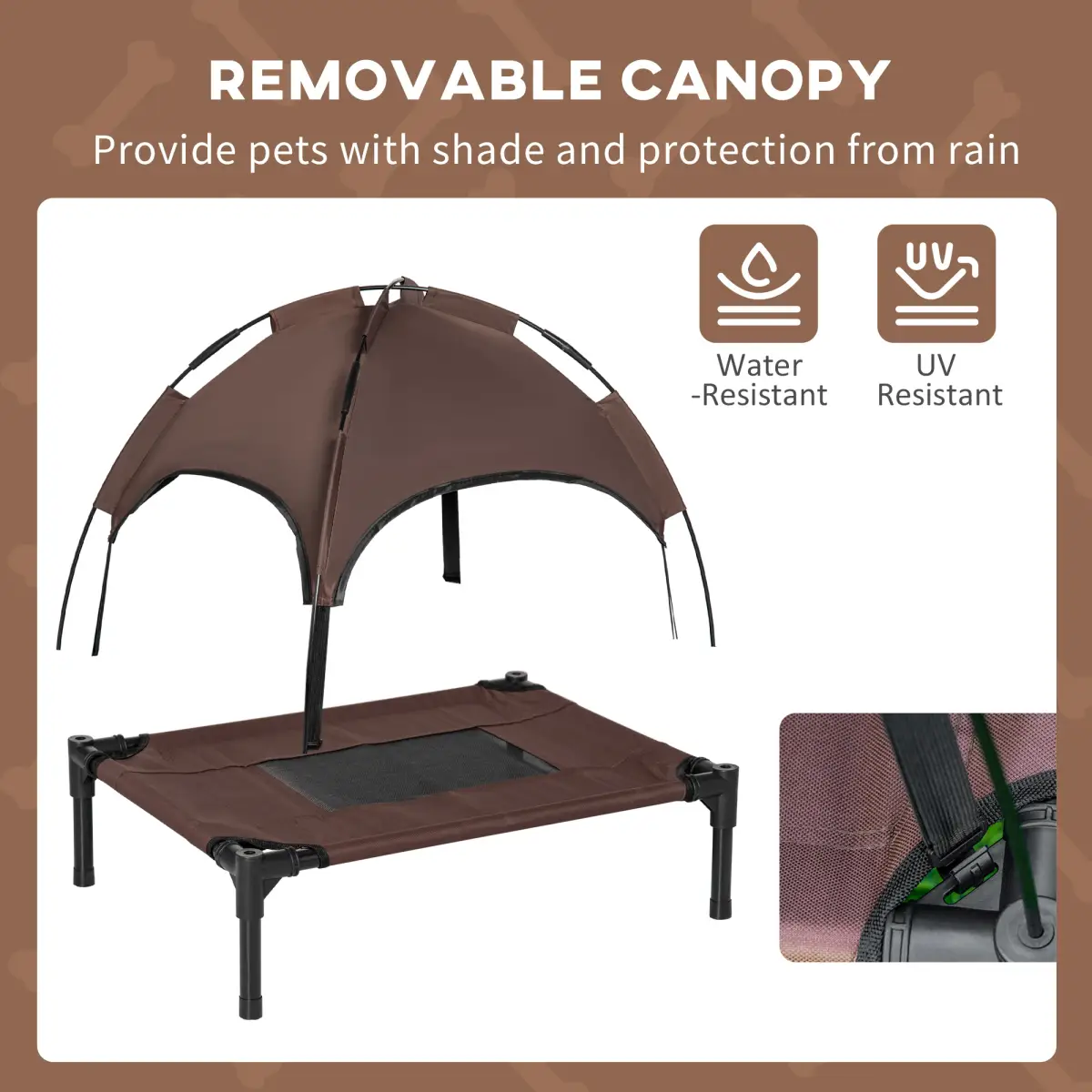 PawHut 61 cm Elevated Pet Bed Dog Cot Tent with Canopy Instant Shelter Outdoor Brown - Dog Beds