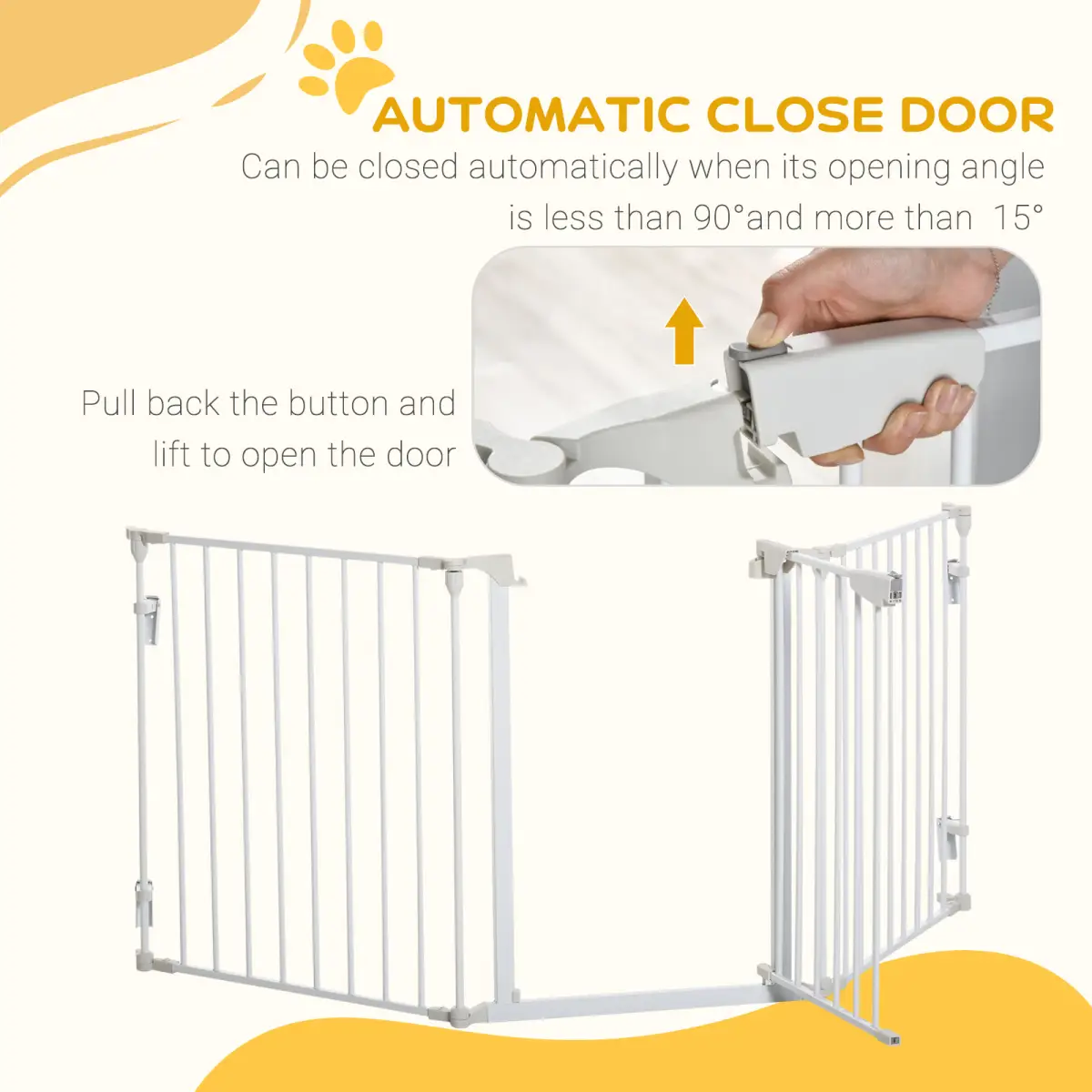 PawHut Pet Safety Gate 3-Panel Playpen Metal Fence W/ Walk Through Door White - Pet Gate
