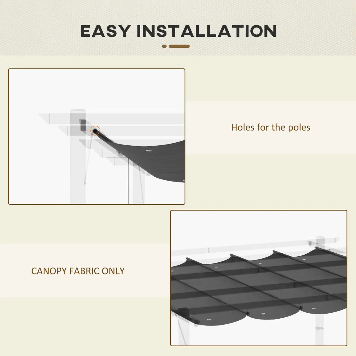 Outsunny Pergola Shade Cover for 3 x 3m Pergola, Replacement Canopy Fabric Only, Grey - Gazebos