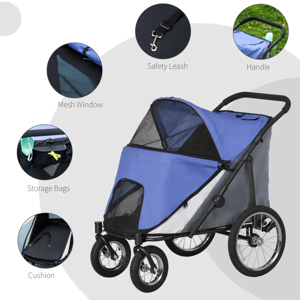 PawHut PawHut Foldable Pet Stroller with Cushion, for M, L Dogs - Blue - Pet Carrier