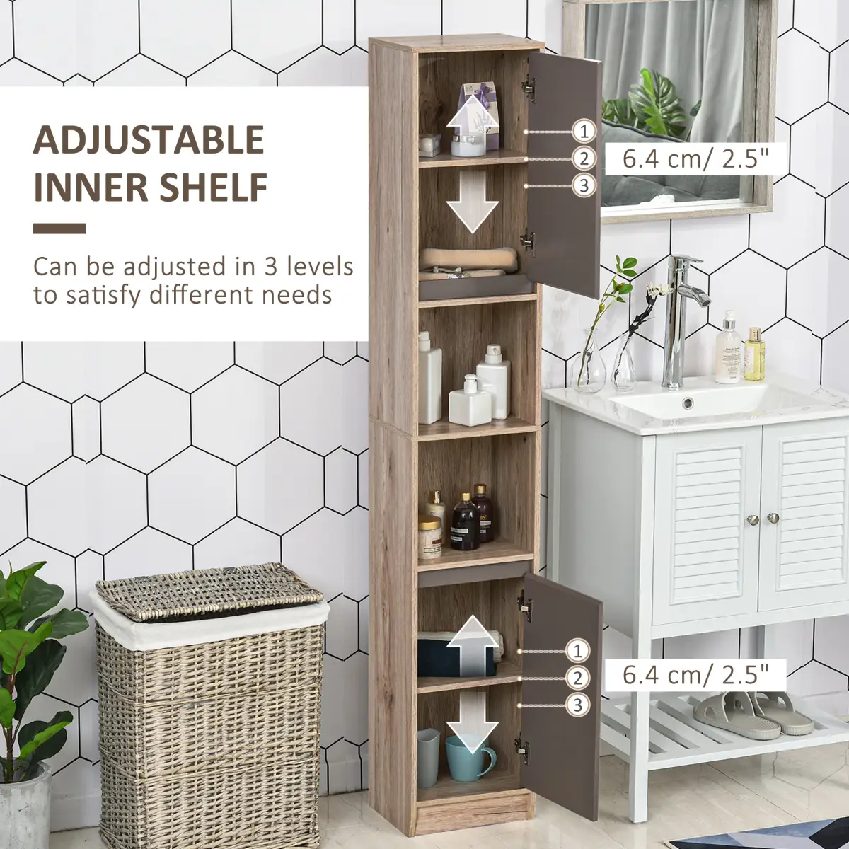 Unbranded 170cm Freestanding Storage Cabinet Slimline Unit w/ 2 Cupboards 2 Compartments - Display Cabinet