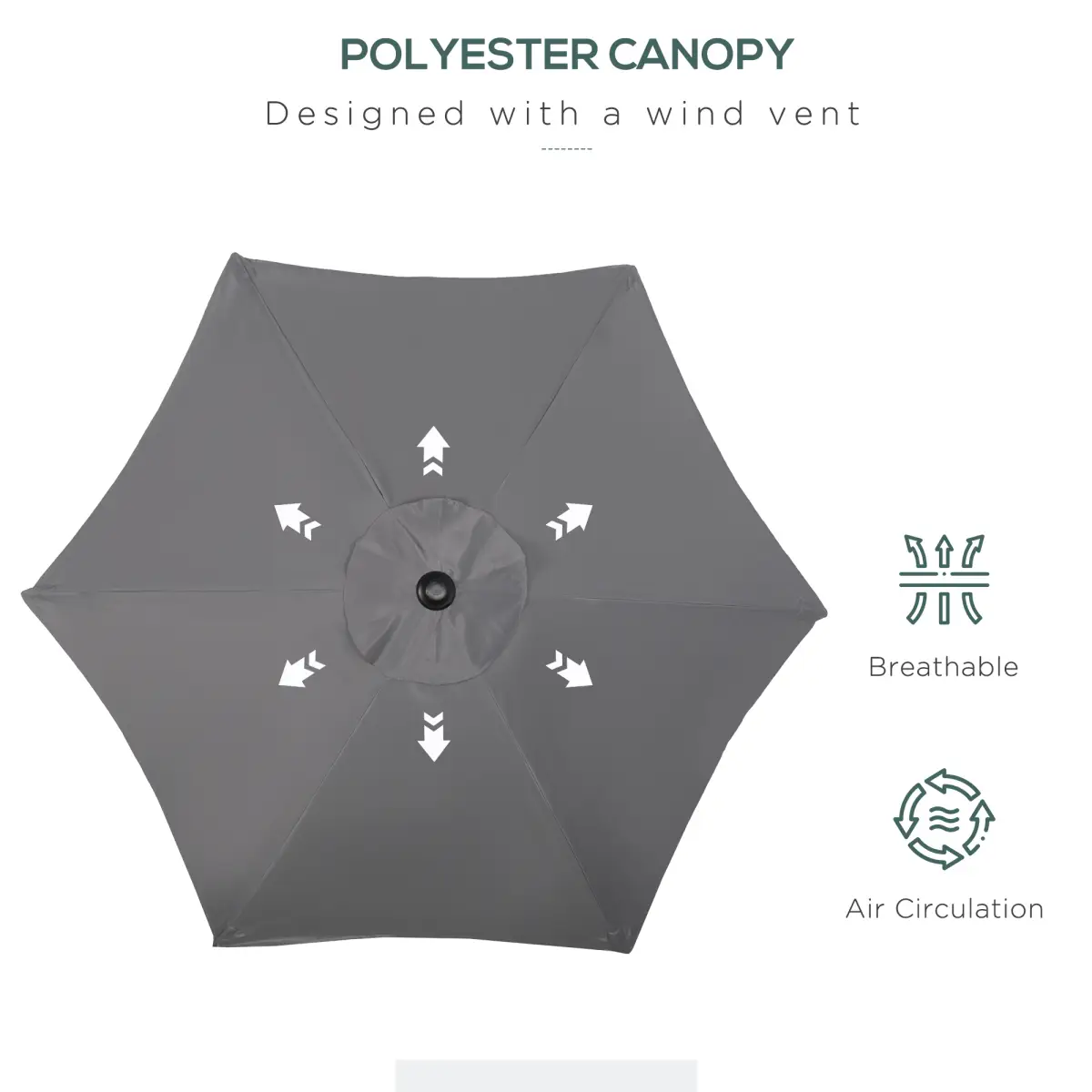 Outsunny 1.96m Parasol Patio Umbrella, Dark Grey - Parasol